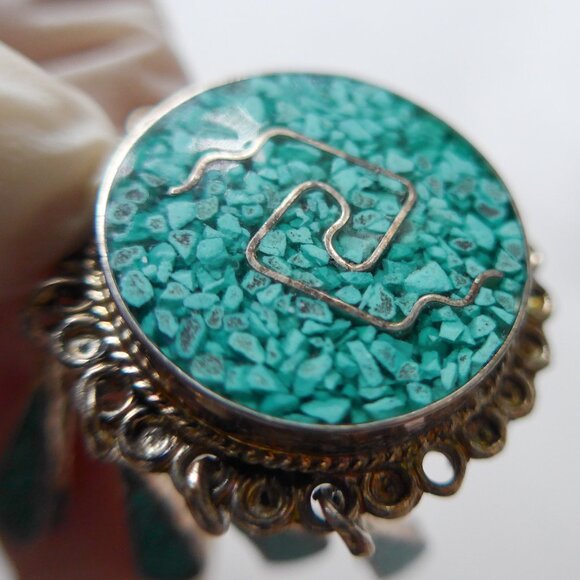 Aldaca Mexico crushed turquoise and sterling silver dangle pin pendant - Picture 5 of 11